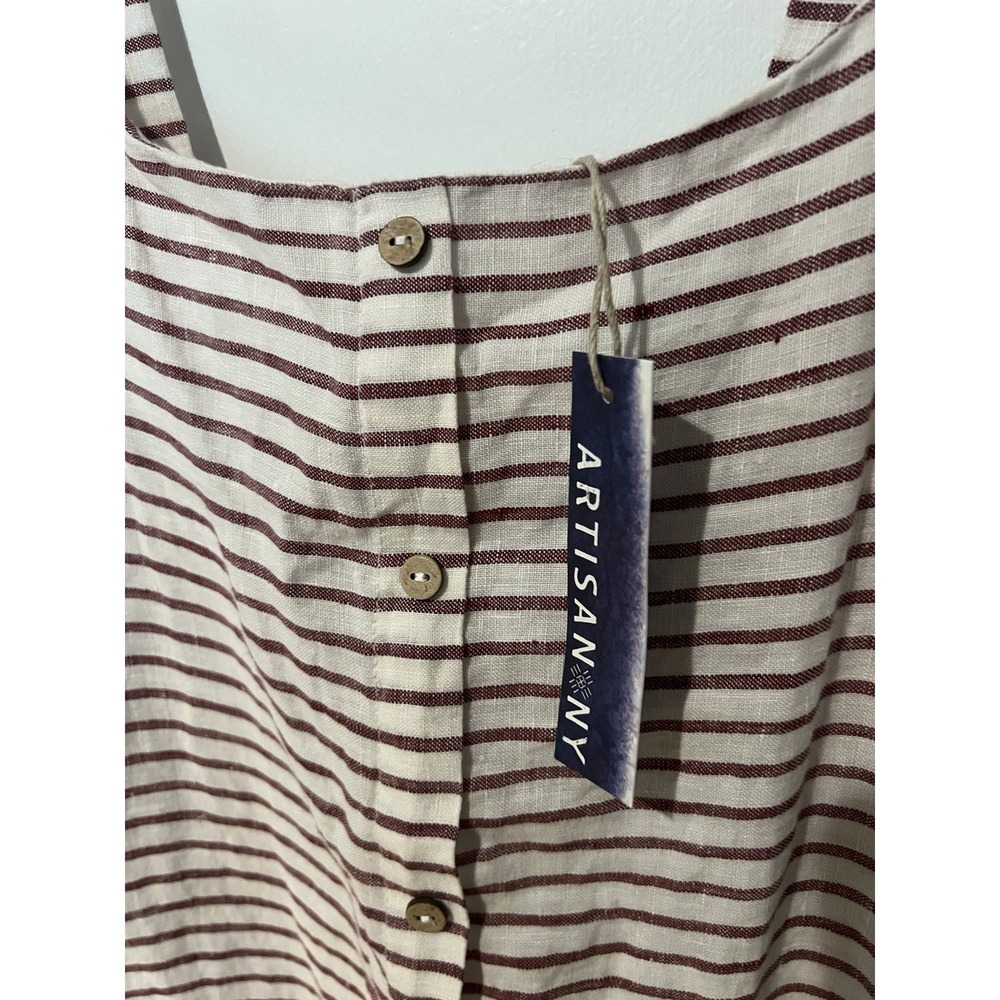 NWT Artisan NY Linen Striped Dress Womens Size XS Ivory Maroon - Picture 2 of 4